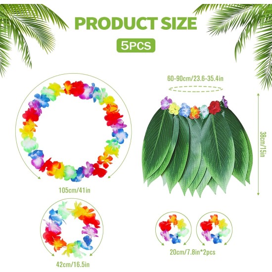 Yetişkin Hawaii Kostüm Seti - Yaprak Etek & Hawaii Set - 5 Parça Yetişkin Hawaii Kostüm Seti - Yaprak Etek & Hawaii Set - 5 Parça