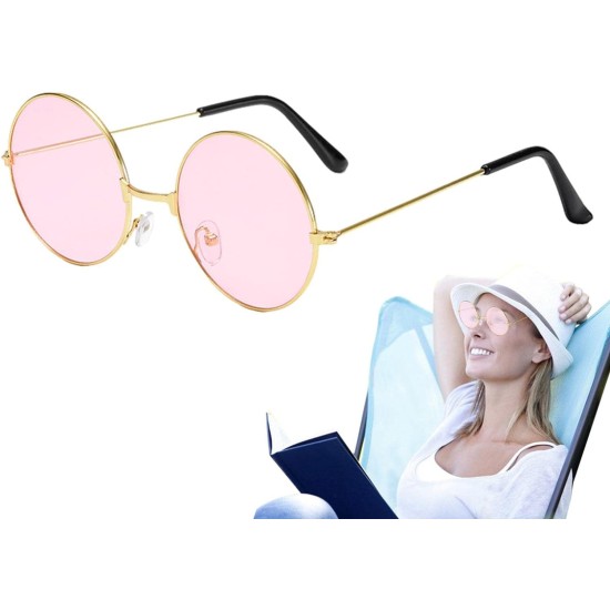 Yuvarlak Cam John Lennon Tarzı Hippi Gold Çerçeveli Pembe Gözlük Yuvarlak Cam John Lennon Tarzı Hippi Gold Çerçeveli Pembe Gözlük