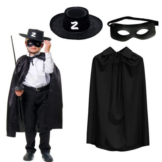 Zorro Pelerini Şapkası ve Maske Seti Çocuk Boy Zorro Pelerini Şapkası ve Maske Seti Çocuk Boy