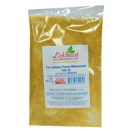 Jelatin Toz Öğütülmüş Pasta Malzemesi 100 Gr Paket Jelatin Toz Öğütülmüş Pasta Malzemesi 100 Gr Paket