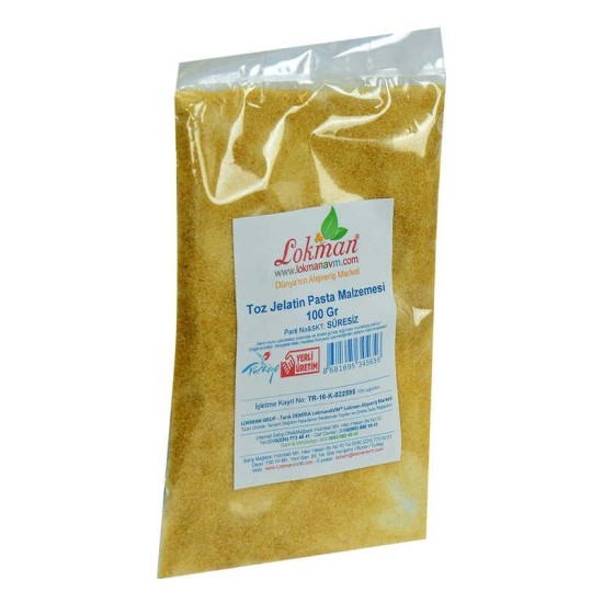 Jelatin Toz Öğütülmüş Pasta Malzemesi 100 Gr Paket Jelatin Toz Öğütülmüş Pasta Malzemesi 100 Gr Paket