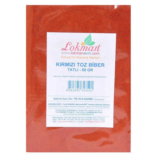 Kırmızı Toz Biber Tatlı Renk Biberi 50 Gr Paket Kırmızı Toz Biber Tatlı Renk Biberi 50 Gr Paket