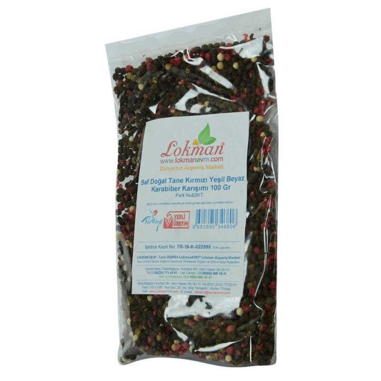 Saf Doğal Tane Kırmızı Yeşil Beyaz Karabiber Karışımı 100 Gr Paket Saf Doğal Tane Kırmızı Yeşil Beyaz Karabiber Karışımı 100 Gr Paket