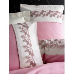 Nakışlı Çift Kişilik Saten Nev Takımı Niobe Pembe