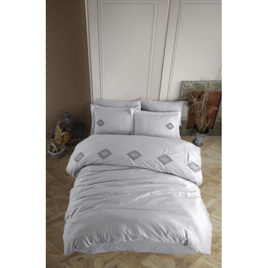 Çift Kişilik Poplin Premium Nakışlı Nev Azra Gri Çift Kişilik Poplin Premium Nakışlı Nev Azra Gri