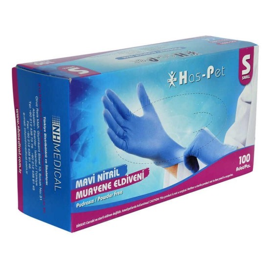 Pudrasız Mavi Nitril Eldiven Küçük Boy (S) 100 Lü Paket Pudrasız Mavi Nitril Eldiven Küçük Boy (S) 100 Lü Paket