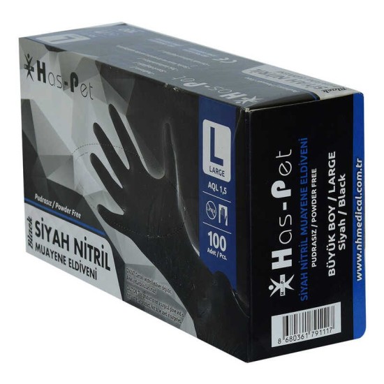Pudrasız Siyah Nitril Eldiven Büyük Boy (L) 100 Lü Paket Pudrasız Siyah Nitril Eldiven Büyük Boy (L) 100 Lü Paket