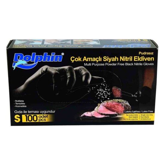 Pudrasız Siyah Nitril Eldiven Küçük Boy (S) 100 Lü Paket Pudrasız Siyah Nitril Eldiven Küçük Boy (S) 100 Lü Paket