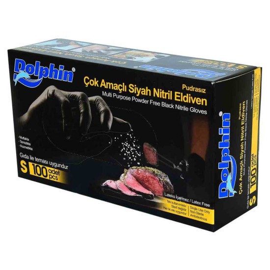 Pudrasız Siyah Nitril Eldiven Küçük Boy (S) 100 Lü Paket Pudrasız Siyah Nitril Eldiven Küçük Boy (S) 100 Lü Paket