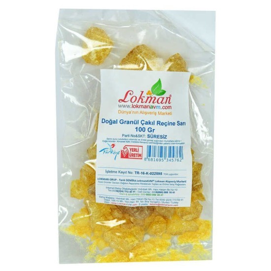 Reçine Doğal Granül Çakıl Sarı 100 Gr Paket Reçine Doğal Granül Çakıl Sarı 100 Gr Paket
