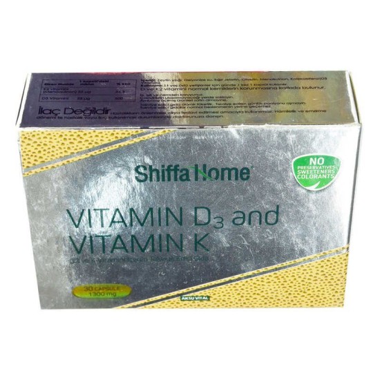 Shiffa Home D3 ve K Vitamini Yumuşak 1300 Mg x 30 Kapsül Shiffa Home D3 ve K Vitamini Yumuşak 1300 Mg x 30 Kapsül