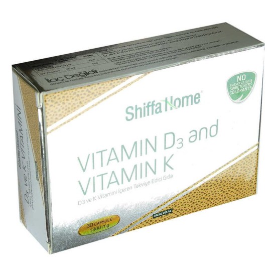 Shiffa Home D3 ve K Vitamini Yumuşak 1300 Mg x 30 Kapsül Shiffa Home D3 ve K Vitamini Yumuşak 1300 Mg x 30 Kapsül