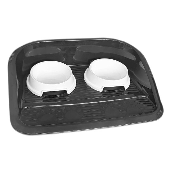 Servis Tepsili Plastik İkili Kedi Köpek Ve Su Kabı 35x46 cm Siyah-Beyaz Servis Tepsili Plastik İkili Kedi Köpek Ve Su Kabı 35x46 cm Siyah-Beyaz