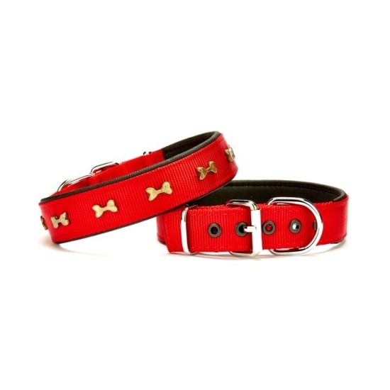 Softlu Metal Kemik Desenli Köpek Tasma 3 cm x 65 cm Kırmızı