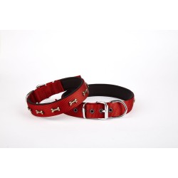 Softlu Kemik Desenli Köpek Tasması 2 cm x 45 cm Kırmızı