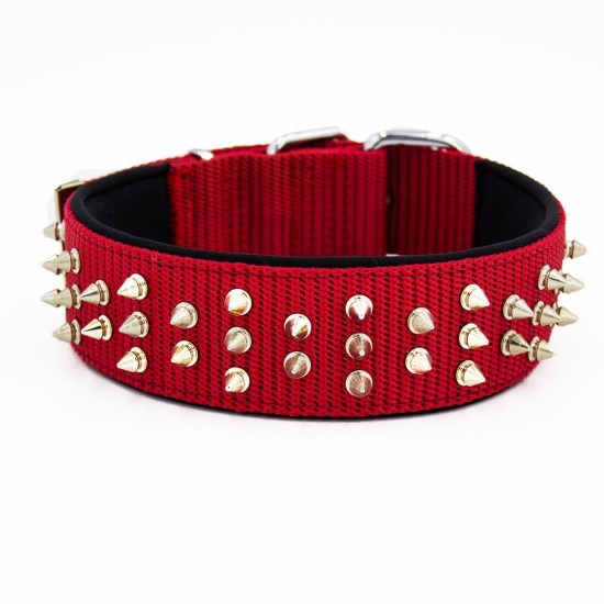 El Yapımı Çivili Köpek Boyun Tasması 5x55-65cm Kırmızı El Yapımı Çivili Köpek Boyun Tasması 5x55-65cm Kırmızı