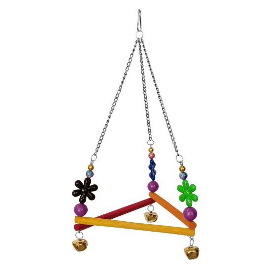 Renkli Boncuklu Ve Üçgen Zilli Papağan Salıncağı 15-24 cm Renkli Boncuklu Ve Üçgen Zilli Papağan Salıncağı 15-24 cm