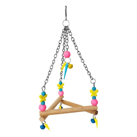 Renkli Boncuklu Ve Üçgen Zilli Kuş Salıncağı 11-16 cm Renkli Boncuklu Ve Üçgen Zilli Kuş Salıncağı 11-16 cm