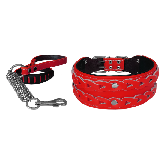 Deri İşlemeli Lüks Köpek Tasma Seti XL 7 cm*60-68 cm Kırmızı Deri İşlemeli Lüks Köpek Tasma Seti XL 7 cm*60-68 cm Kırmızı