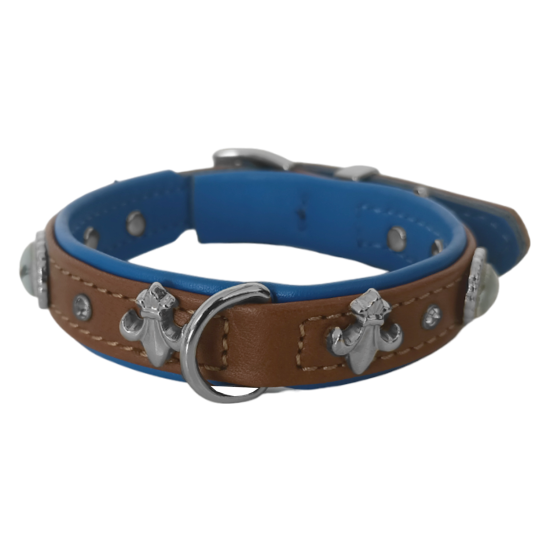 Deri Taşlı Ve Figürlü Köpek Boyun Tasması 25-30 cm Kahverengi Mavi Deri Taşlı Ve Figürlü Köpek Boyun Tasması 25-30 cm Kahverengi Mavi