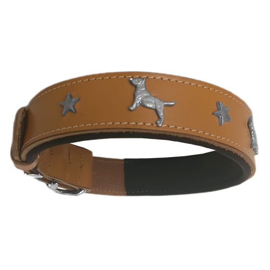 Deri Köpek Figürlü Köpek Boyun Tasması 56-64 cm XL Kamel Deri Köpek Figürlü Köpek Boyun Tasması 56-64 cm XL Kamel