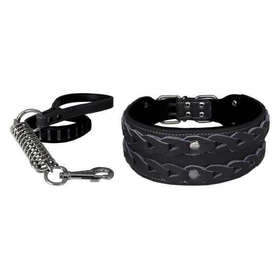 Deri İşlemeli Lüks Köpek Tasma Seti XL 7 cm*60-68 cm Siyah Deri İşlemeli Lüks Köpek Tasma Seti XL 7 cm*60-68 cm Siyah