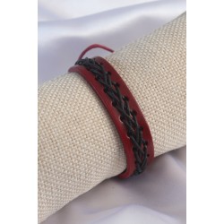 Bordo Renk Siyah İpli Deri Erkek Bileklik - Lisinya
