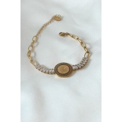 316L Çelik Gold Renk Tam Altın Modelli Zirkon Taşlı Kadın Bileklik - Lisinya