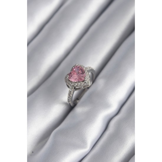 Gümüş Renk Pembe Zirkon Taşlı Charm Kalp Model Kadın Yüzük - Lisinya Gümüş Renk Pembe Zirkon Taşlı Charm Kalp Model Kadın Yüzük - Lisinya