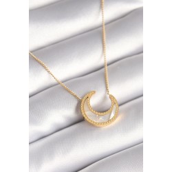 316L Çelik Gold Renk Beyaz Sedefli Hilal Model Kadın Kolye - Lisinya