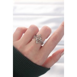 Topçuk Model Zirkon Taşlı Silver Renk Ayarlanabilir Yüzük - Lisinya