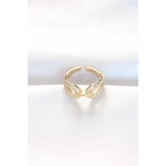 Zirkon Taşlı Gold Renk Ayarlanabilir Yüzük - Lisinya Zirkon Taşlı Gold Renk Ayarlanabilir Yüzük - Lisinya