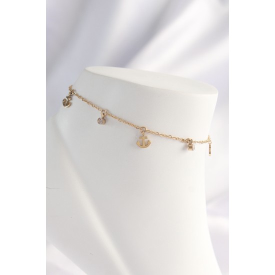 316L Çelik Gold Renk Zirkon Taşlı Minimal Çapa Tasarımlı Halhal - Lisinya 316L Çelik Gold Renk Zirkon Taşlı Minimal Çapa Tasarımlı Halhal - Lisinya