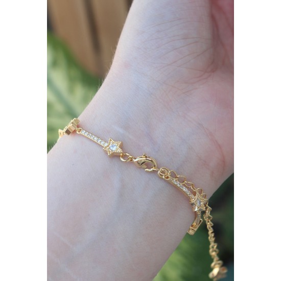 Vip Seri Pirinç Zirkon Taşlı Gold Renk Halley Model Bileklik - Lisinya