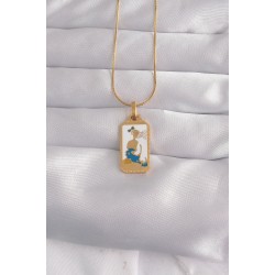 316L Çelik Gold Renk Beyaz Mineli Kız Figür Tarot Kolye - Lisinya