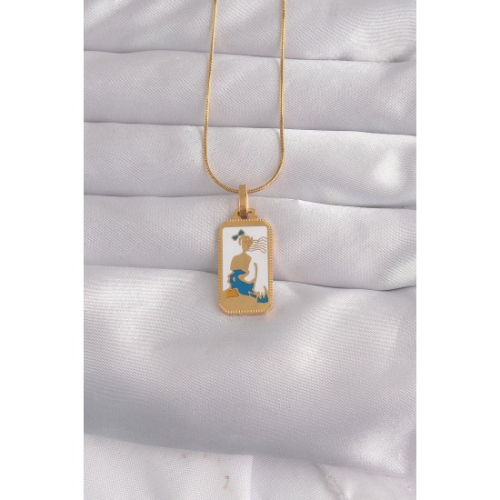 316L Çelik Gold Renk Beyaz Mineli Kız Figür Tarot Kolye - Lisinya 316L Çelik Gold Renk Beyaz Mineli Kız Figür Tarot Kolye - Lisinya