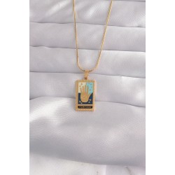 316L Çelik Gold Renk Karışık Mineli El Figür Tarot Kolye - Lisinya