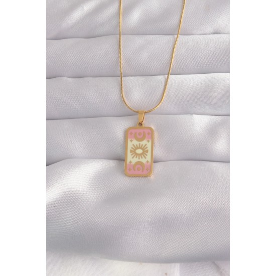 316L Çelik Gold Renk Karışık Mineli Ay Figür Tarot Kolye - Lisinya 316L Çelik Gold Renk Karışık Mineli Ay Figür Tarot Kolye - Lisinya