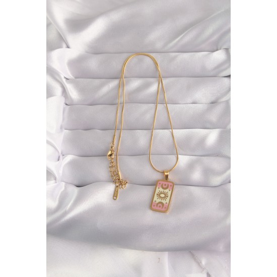 316L Çelik Gold Renk Karışık Mineli Ay Figür Tarot Kolye - Lisinya 316L Çelik Gold Renk Karışık Mineli Ay Figür Tarot Kolye - Lisinya