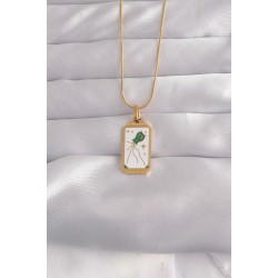 316L Çelik Gold Renk Beyaz Mineli Tarot Kolye - Lisinya