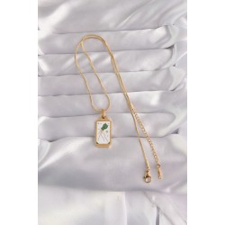 316L Çelik Gold Renk Beyaz Mineli Tarot Kolye - Lisinya
