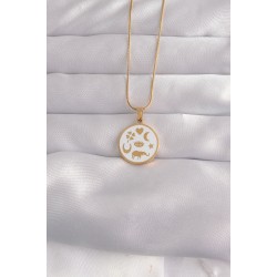 316L Çelik Gold Renk Beyaz Mineli Karışık Figürlü Tarot Kolye - Lisinya