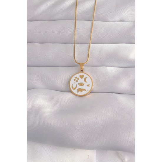 316L Çelik Gold Renk Beyaz Mineli Karışık Figürlü Tarot Kolye - Lisinya 316L Çelik Gold Renk Beyaz Mineli Karışık Figürlü Tarot Kolye - Lisinya