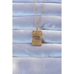 316L Altın Renk İşlemeli Nazarlı Vintage Kolye - Lisinya