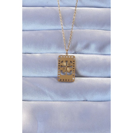 316L Altın Renk İşlemeli Yonca Model Vintage Kolye - Lisinya 316L Altın Renk İşlemeli Yonca Model Vintage Kolye - Lisinya
