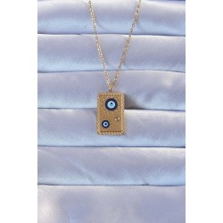 316L Altın Renk İşlemeli Nazarlı Vintage Kolye - Lisinya