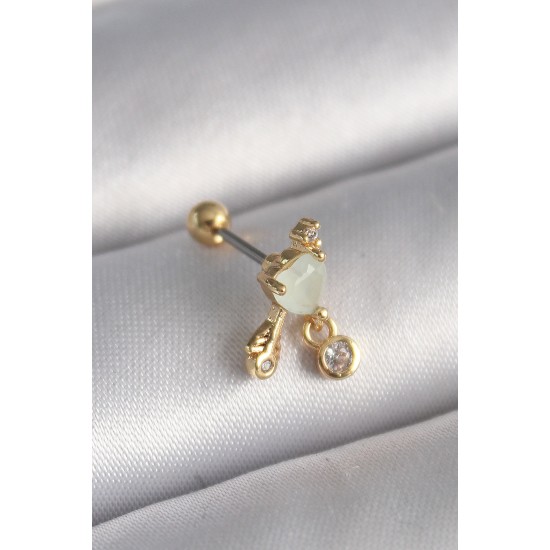 316L Çelik Gold Renk Beyaz Mineli Kalp Sallantı Zirkon Taşlı Tragus Piercing - Lisinya 316L Çelik Gold Renk Beyaz Mineli Kalp Sallantı Zirkon Taşlı Tragus Piercing - Lisinya