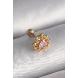 316L Çelik Gold Renk Zirkon Taşlı Kalp Tragus Piercing - Lisinya