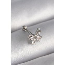 316L Çelik Gümüş Renk Zirkon Taşlı Kelebek Tragus Piercing - Lisinya
