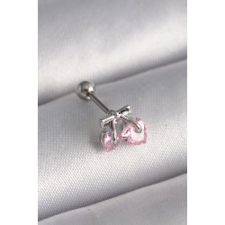 316L Çelik Gümüş Renk Pembe Zirkon Taşlı Kalp Tragus Piercing - Lisinya